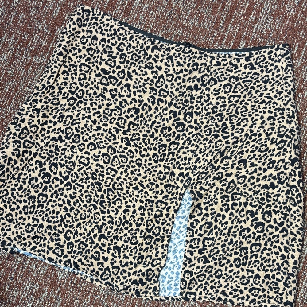 Reformation mini skirt leopard print high slit casual skirt animal print